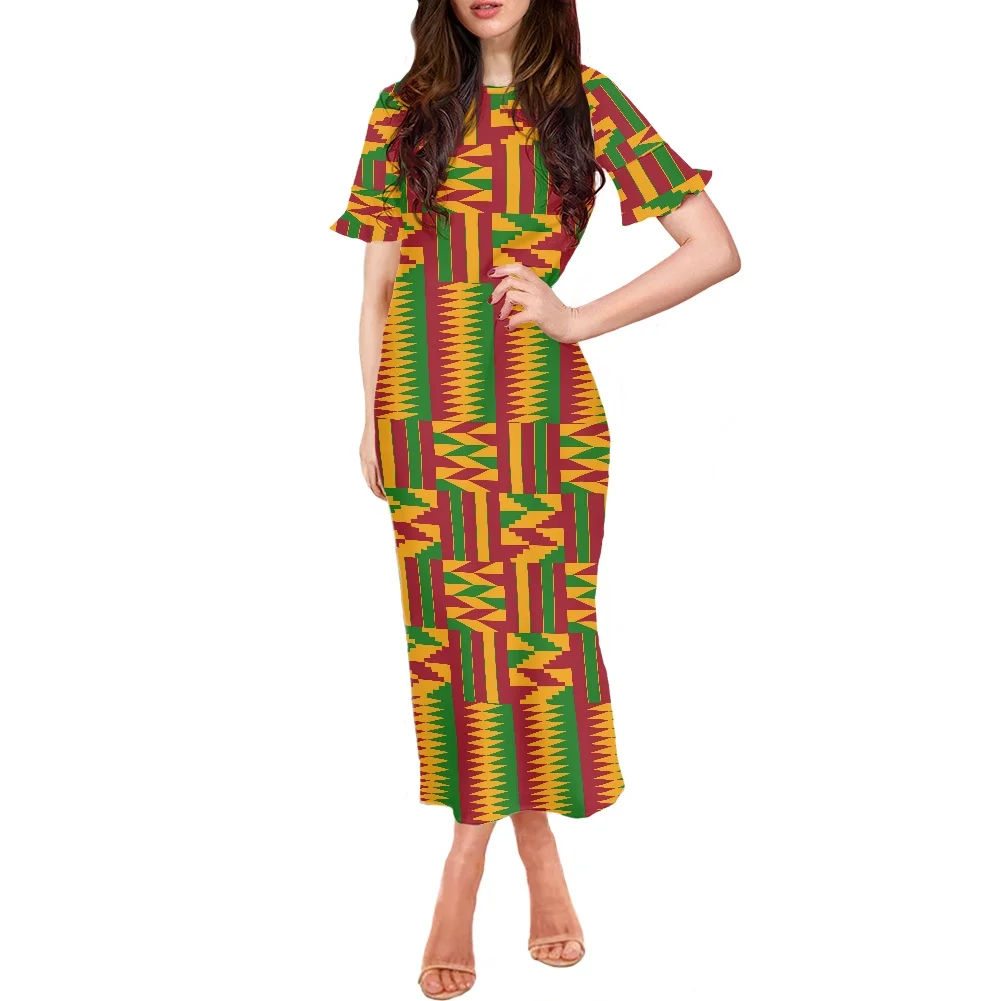  Kente Cloth Tribal Print Maxi Dress for Women