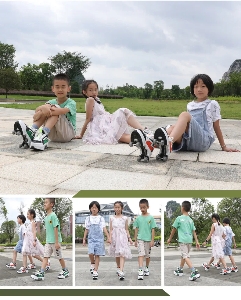 Adjustable Kick Out Wheeled Shoes Zapatos Con Ruedas Kick Roller Skate Shoes With Retractable Wheels Rollers Adult
