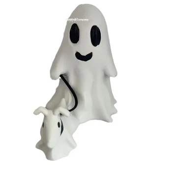 Creative Halloween Party Decorations Cartoon Ghost Dog Walking Resin Ornaments for Small Home Living Room Decor
