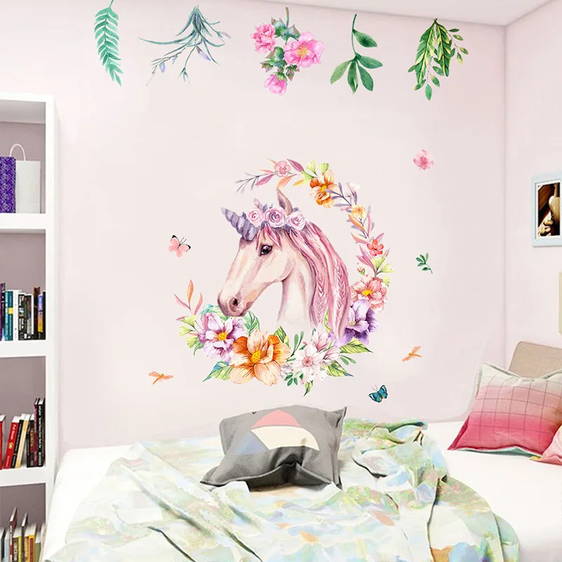 Wandtattoo Einhorn Auf Mond - Kinderzimmer Deko 49x32cm Mädchen Aufkleber