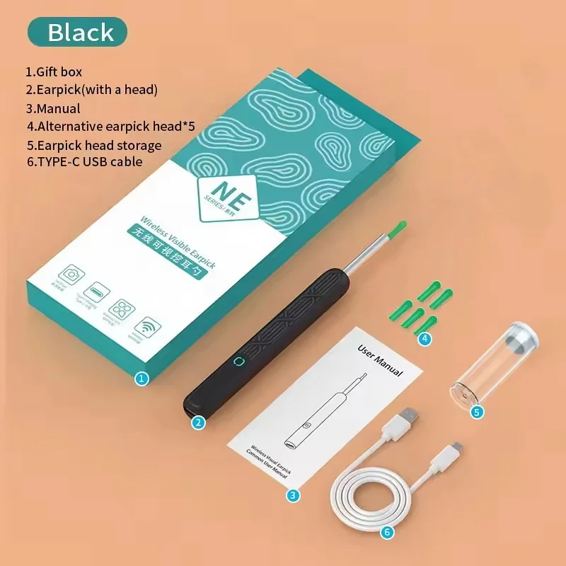 NE3-H Smart Wireless Ear Wax Remover Luminous Otoscope Visual Ear Cleaner HD Visual Ear Sticks Endoscope with Mini Camera
