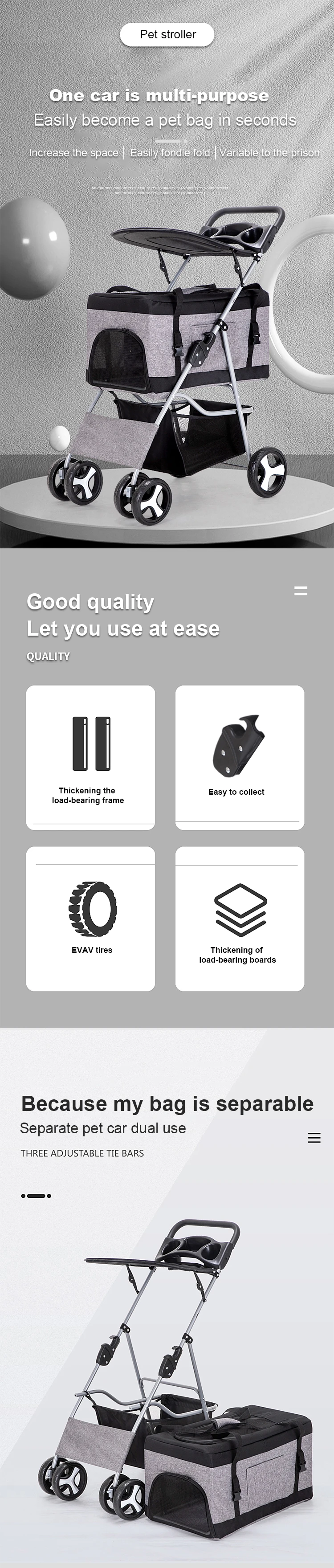 Wholesale portable pet strollers and Small dog cat trolley Pet Trolley Carriage Cart