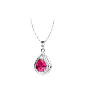 Keiyue Handmade 925 Silver Necklace Rose Red Zircon Inlaid Drop-Shaped Pendant Fashionable Wholesale Accessory