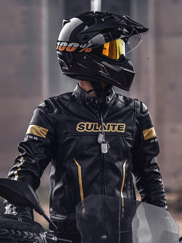 CE2 Leather Motorcycle Windproof Riding Jacket with Armor