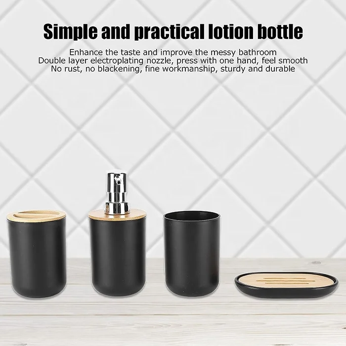 4Pcs Bathroom Accessory Set Bamboo Waterproof Gift Set Plastic Toothbrush Cup Lotion Dispenser Soap Box Tooth Mug Modern Style