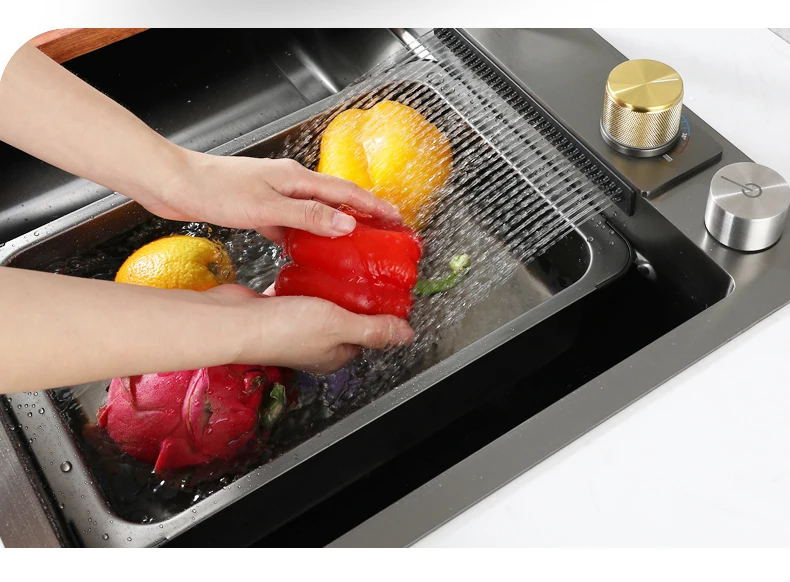 Luxury Kitchen Sinks 304 Stainless Steel China Farmhouse Sink Modern Waterfall Rainfall Single