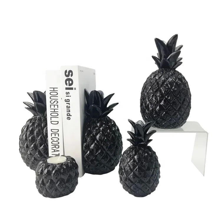 Black Resin Pineapple Figurine Craft Tea Light Holder for Home Decoration and office desktop using book clang as business Gift