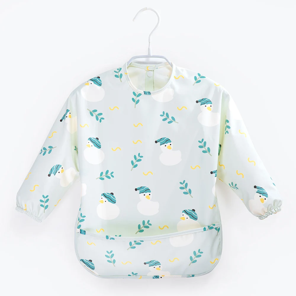 OEM PU Waterproof Baby Bibs infant Toddler Long Sleeve Feeding Bib With Food Catcher Super Soft easy Clean factory