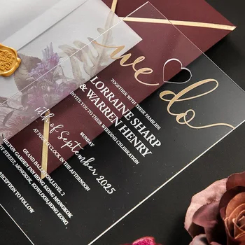 Wedding card invitation with envelope personalized design luxury transparent acrylic wedding invitation cards