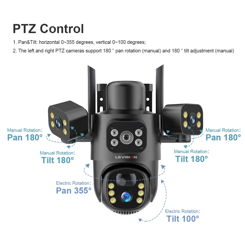 LS VISION 6MP Multi-Lens PTZ Security Camera with Siren