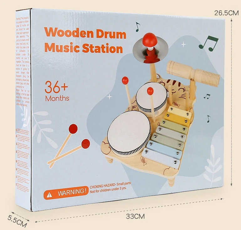 Cute Design Wooden Drums Set Toy Preschool Educational Music Toy For ...