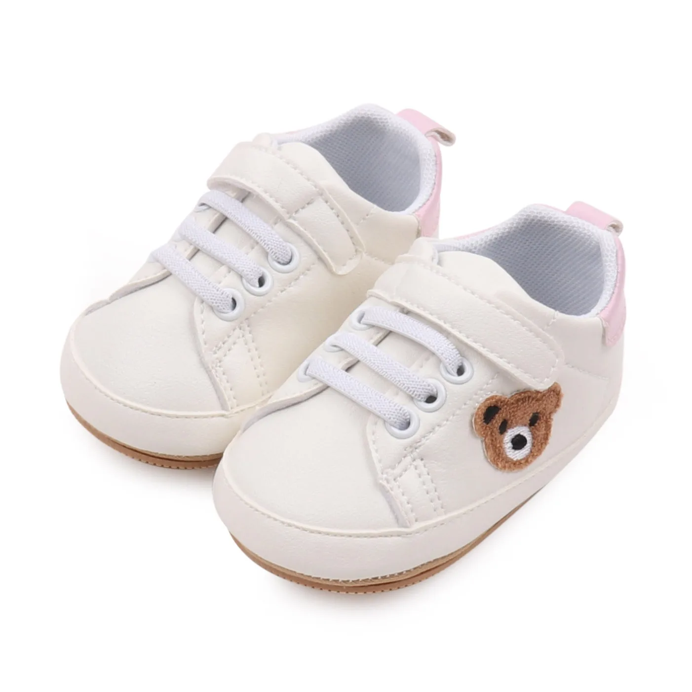 Cute Plush Bear Pattern Decoration Baby Soft Soled Non-slip Toddler Small White Shoes manufacture