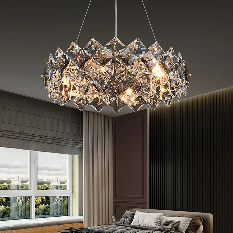 Роскошные круглые светодиодные подвесные светильники, Хрустальная современная домашняя люстра