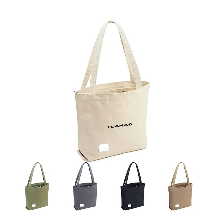 huahao Custom Canvas Tote Bag Custom Printed logo Own Design with Pocket and Zipper