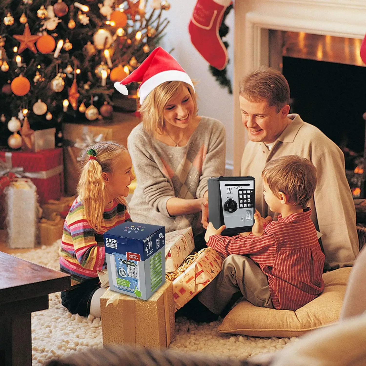 Mini ATM Savings Bank for Real Money, Electronic Voice Piggy Banks, Fingerprint Password, Kids Safe Box, Cool Stuff Gift