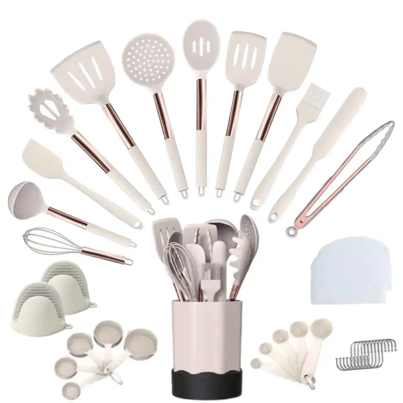 37pcs Rose Gold Home Kitchen Utensils Set with Copper Handle Kitchen