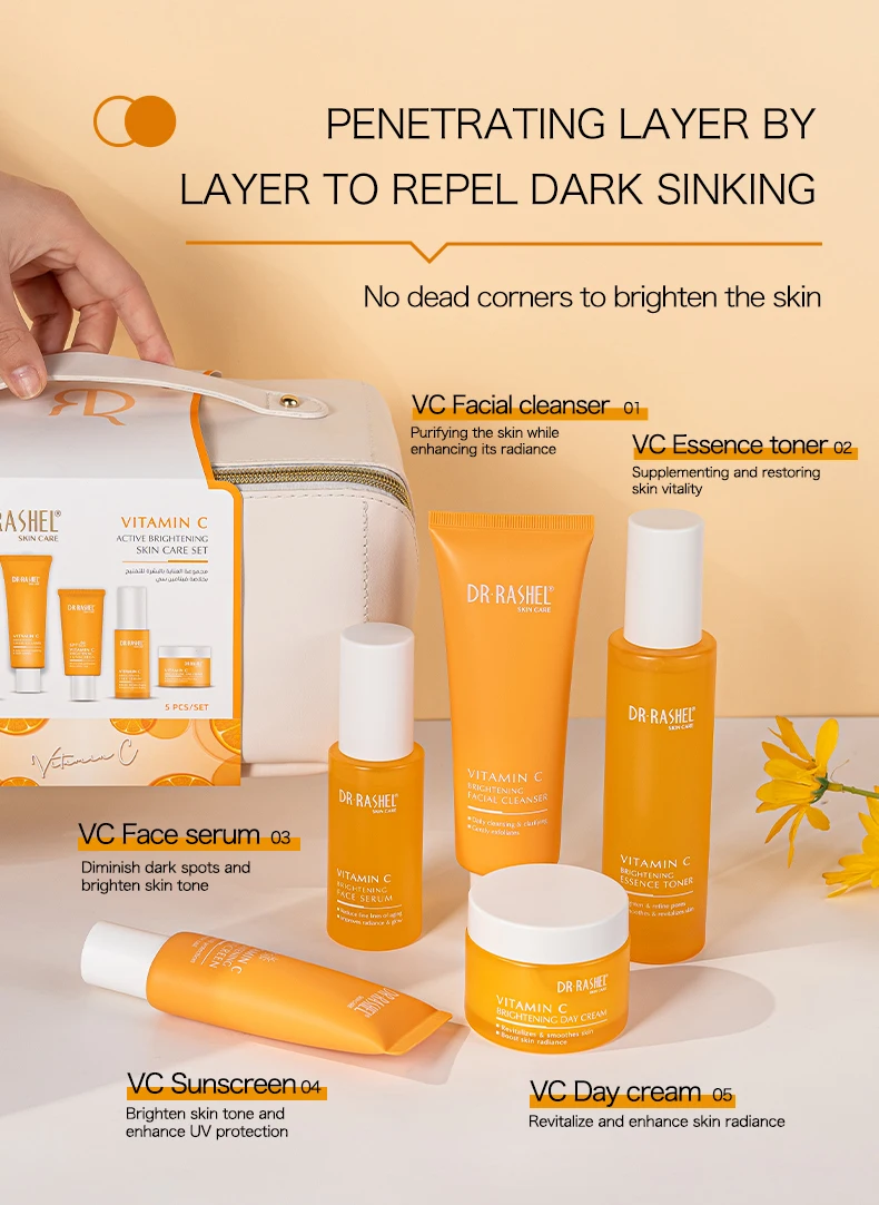 DR.RASHEL Neues VC Make-up-Set mit Kosmetiktasche, hellt den Hautton auf, erfrischend und feuchtigkeitsspendend, verbesserte Formel, praktisch zum Mitnehmen. – Detail 7