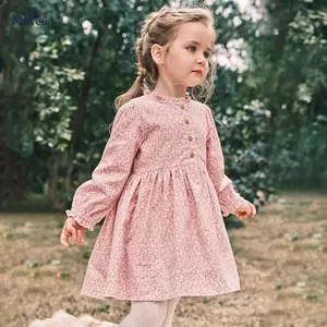 Wholesale Children's Clothing Girls Cotton Floral Lace-Up Long Sleeve Dress Optimal for Spring and Autumn