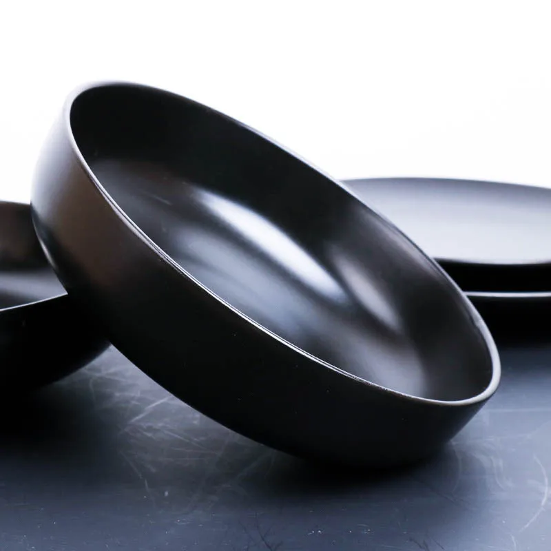 Ceramic Dinnerware Set Matt Black Porcelain Dinner Sets With Gold Rim Japanese Style