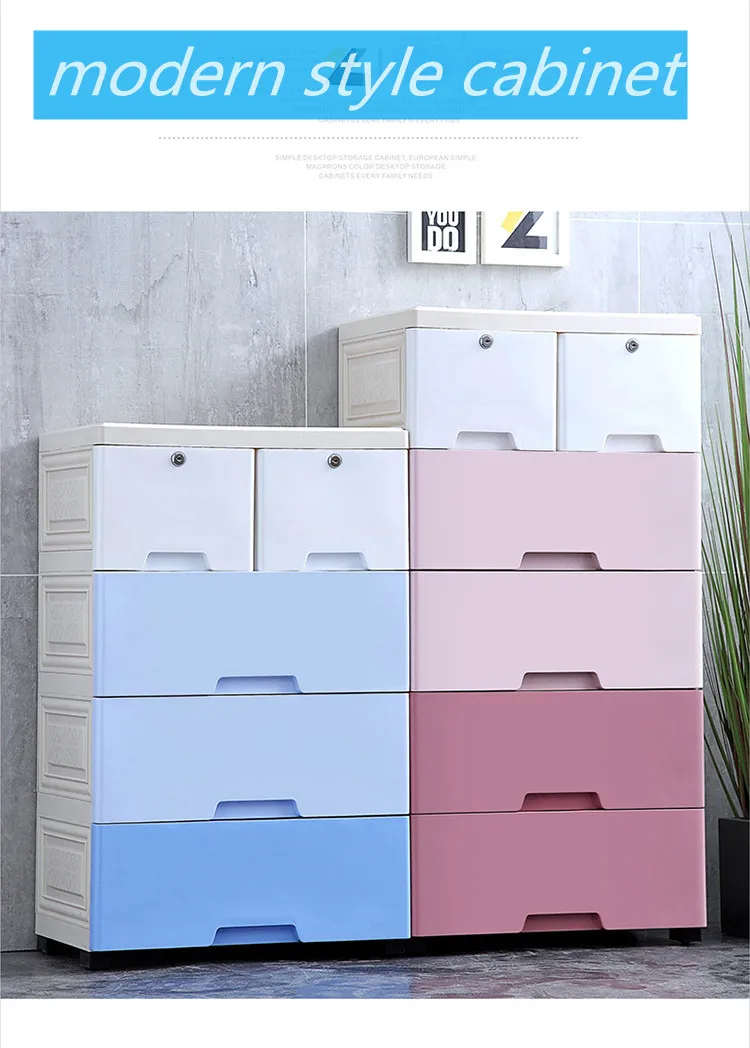 Haogle European Gradient Color Wardrobe 3 Layers Living Room Furniture Bedroom Set Kid Plastics Storage Cabinet Drawers