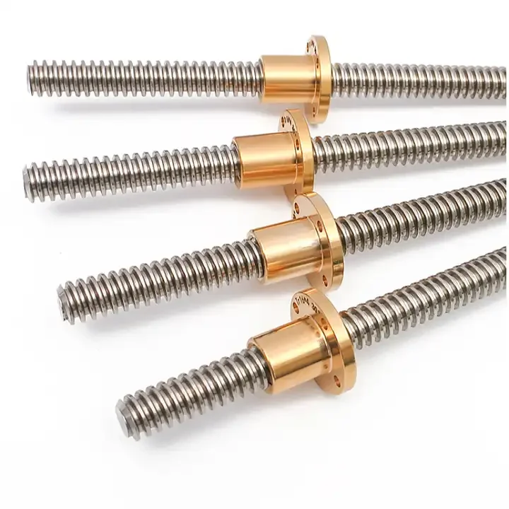 T8 Tr8x2 P2 Lead 2mm 400mm Brass Flange Nut Stainless Steel Trapezoidal Thread Lead Screw for 3d Printer