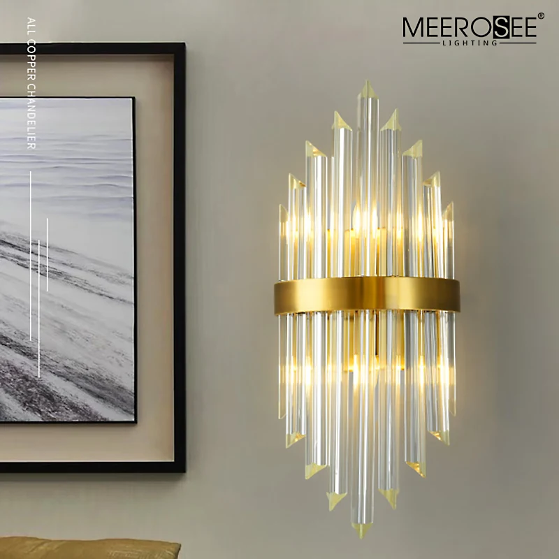 MEEROSEE New products golden finishing crystal wall lamp Bronze Wall Sconces for hotel villa home MD86727