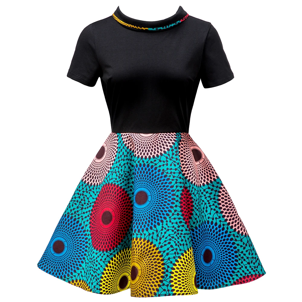 Modern African Print Kitenge Short Prom Dress Designs Womens Traditional Patterns Dresses for Ladies Casual
