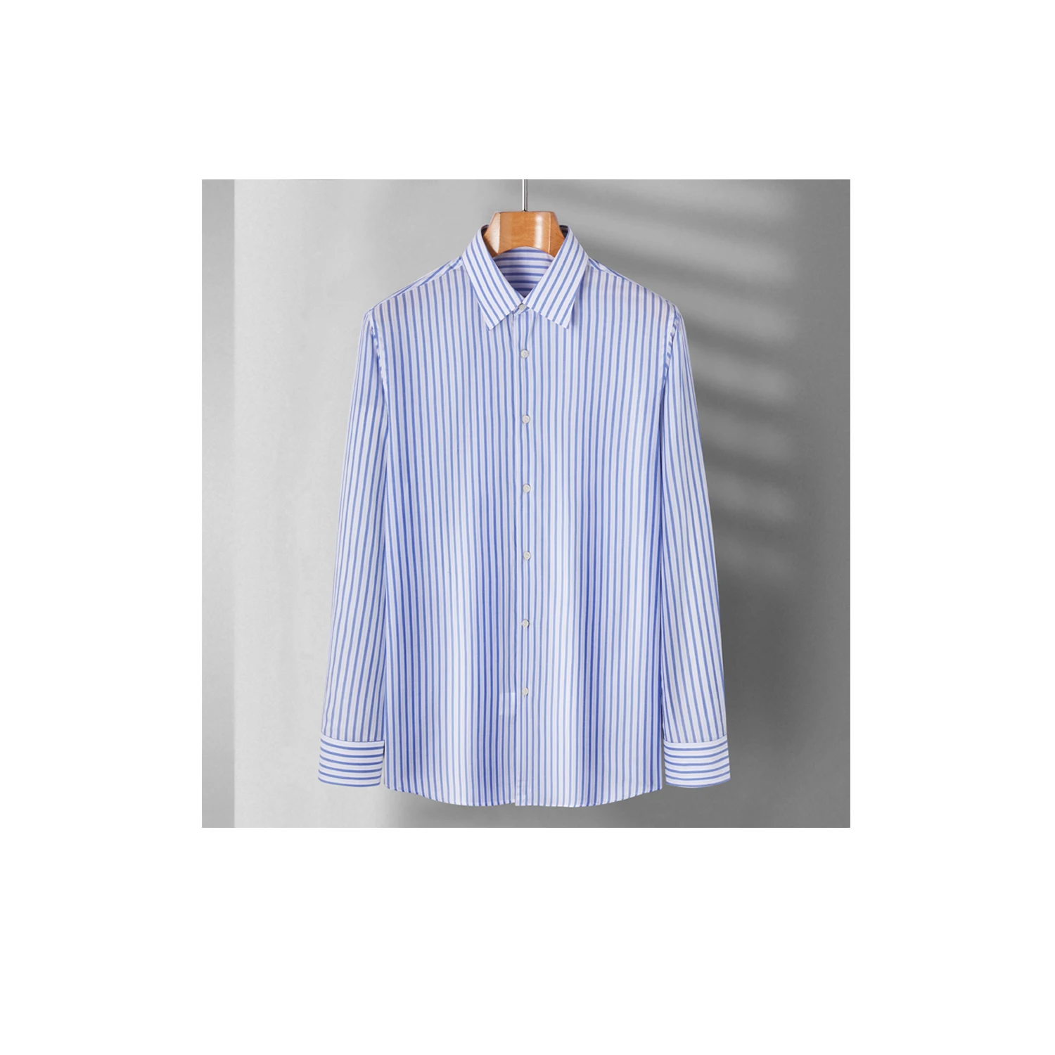 Premium Blue Stripe Cotton Fabric for Men s Shirt Classic Spring Style Long Sleeve Business Casual S