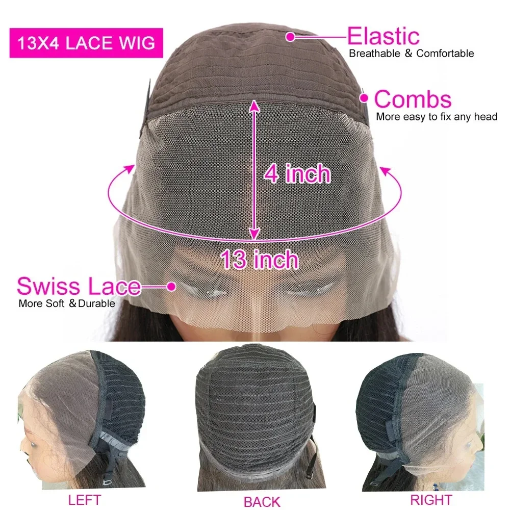 Burgunderrote, glatte Perücke aus menschlichem Haar, 13 x 4 Spitzenfront, brasilianisches Remy-Haar, weich für Frauen_voghion.com