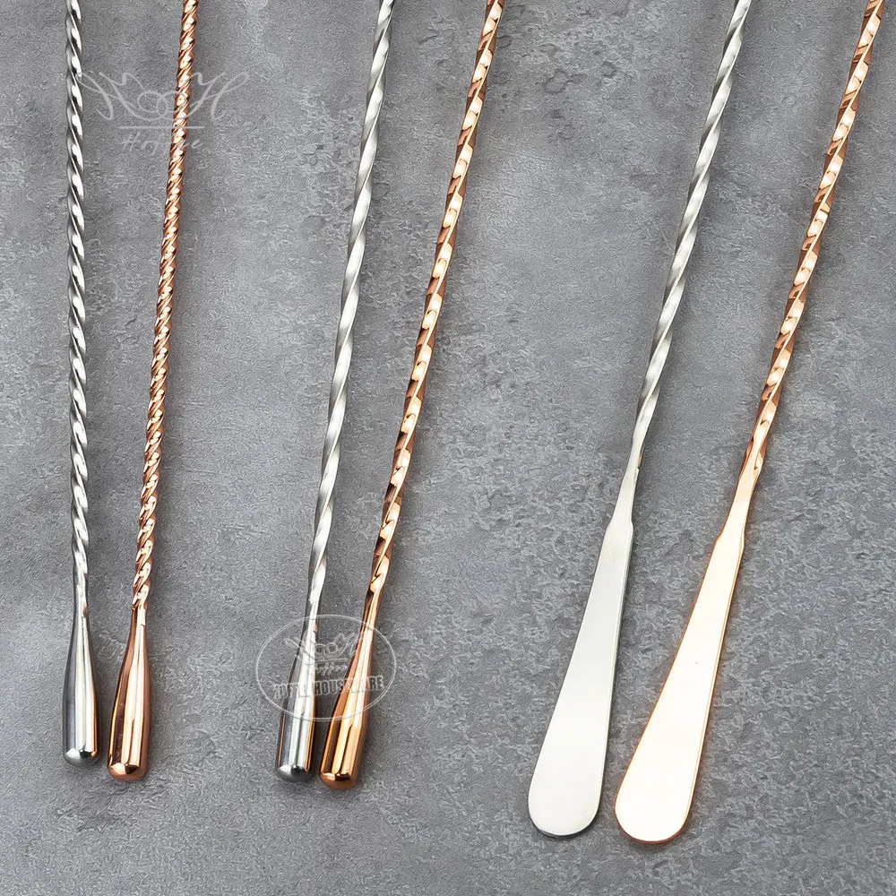 Custom Factory OEM 30 40 50cm Stainless Steel Cocktail Wine Mixing Spoon Long for Ice Cubes Mixer Teardrop Twisted Bar Spoons