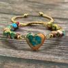 Chakra Colored  Imperial Jasper Heart Handwoven Bracelet