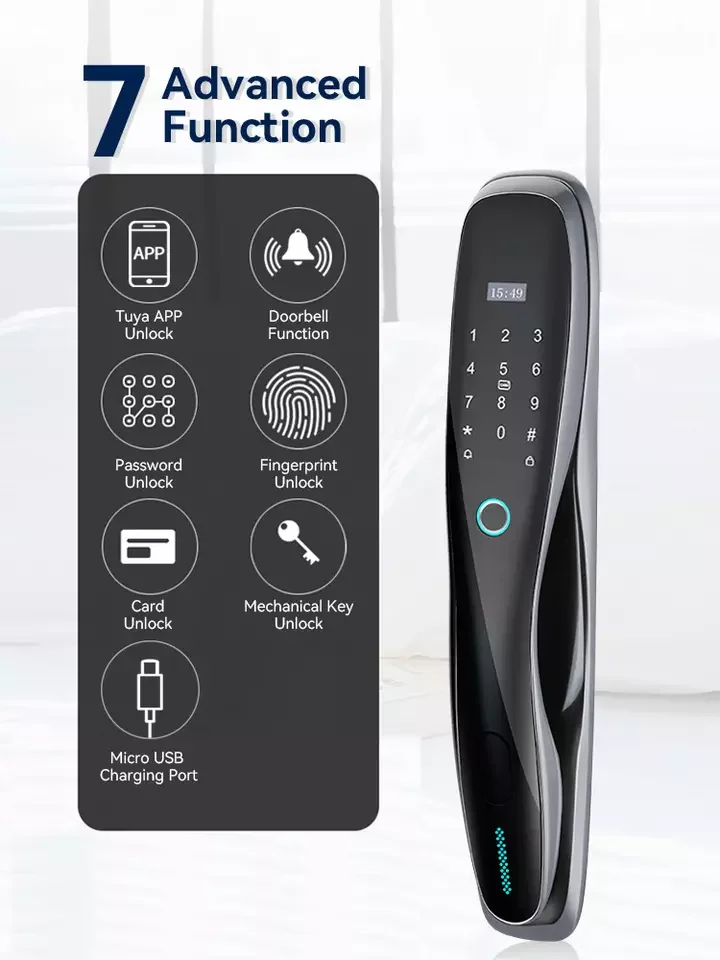 Full Automatic Fingerprint Smart Door Lock With Doorbell Tuya Wifi Zigbee Keypad Digital Lock With Camera