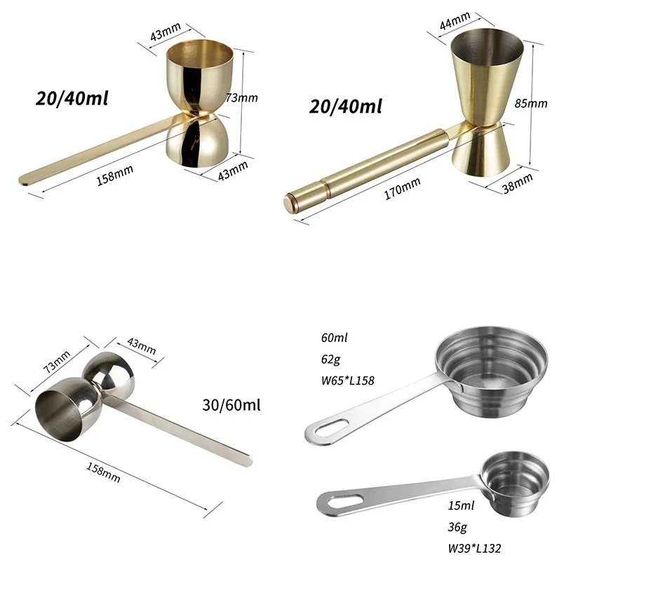 Cheerfast 20ml and 40ml metal bar drinkware measuring tools cocktail jigger rose gold stainless steel vintage luxury casual chic