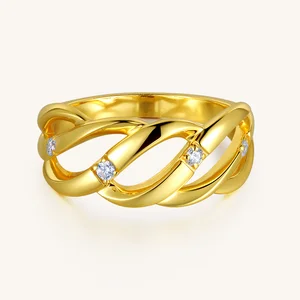Fashion Weave Chain Ring Gold Jewelry 18k Gold Real Chain Design Diamond Inlay Rings for Women