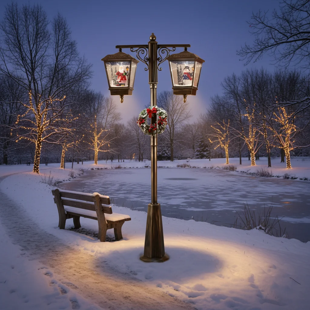 Black Large Musical Christmas Lamp Post - Double Lanterns with