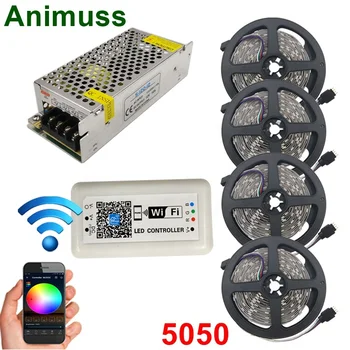 ANIMUSS LED Strip RGB 5050 Waterproof led strip light Android wifi remote controller diode tape 12v led Ribbon Adapter