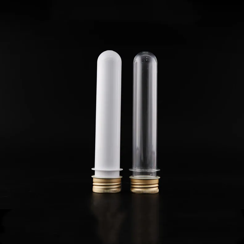 High Quality 30ml 45ml 50ml 100ml PET Plastic Transparent White test Tube with Silver Gold Screw Cap in Stock
