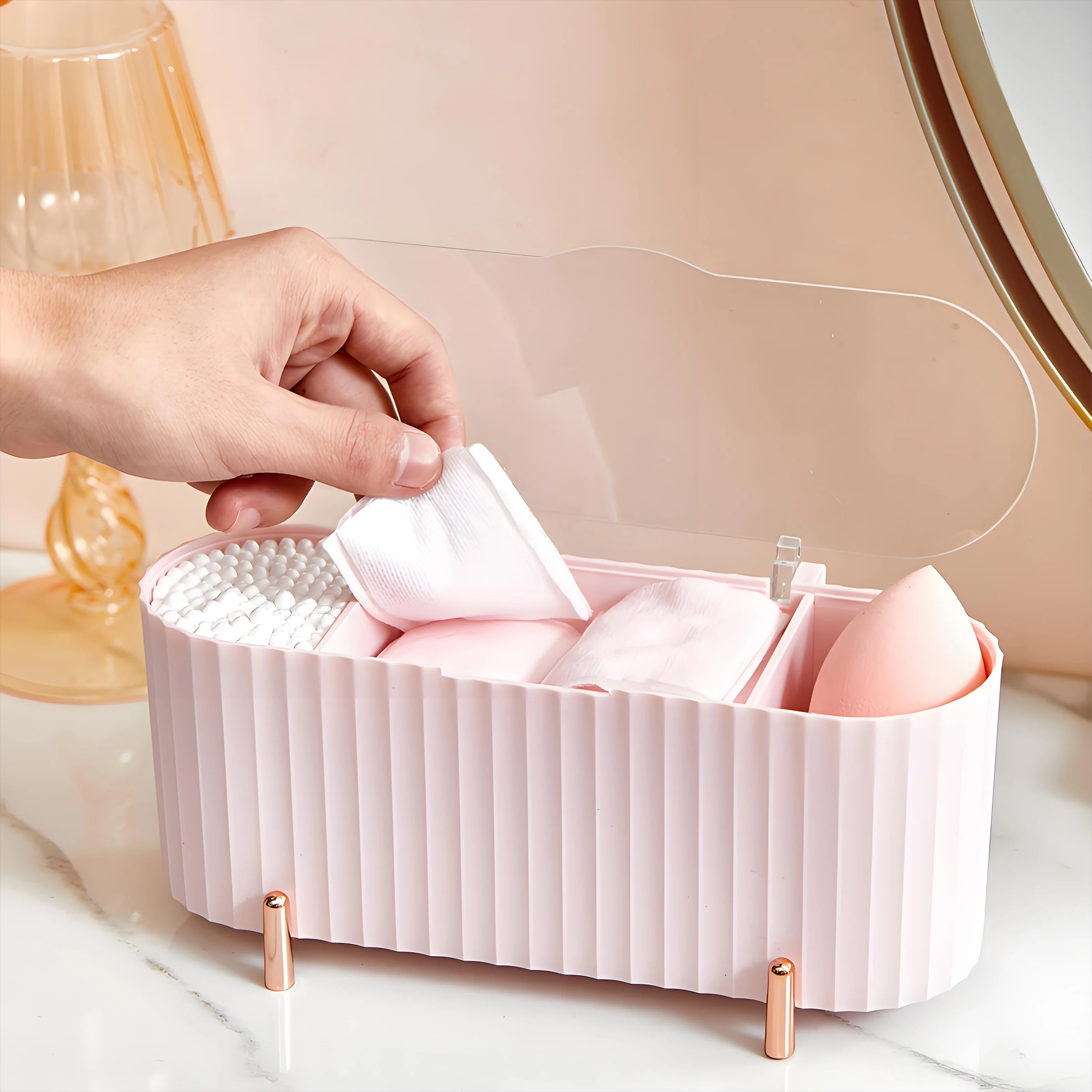 Cheap Four-compartment Transparent Storage Box Ith Cover Cosmetic Remover Cotton Cosmetic Egg Compartment Sorting Storage Box