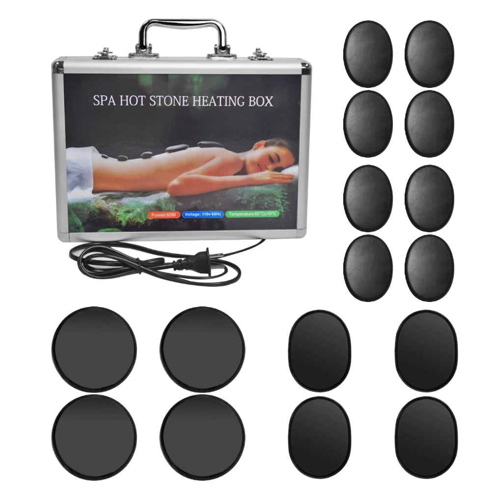 16-Piece Basalt Hot Stones with Heater Kit Infrared Physiotherapy Massage Stones for Home Spa Back Relaxation and Healing