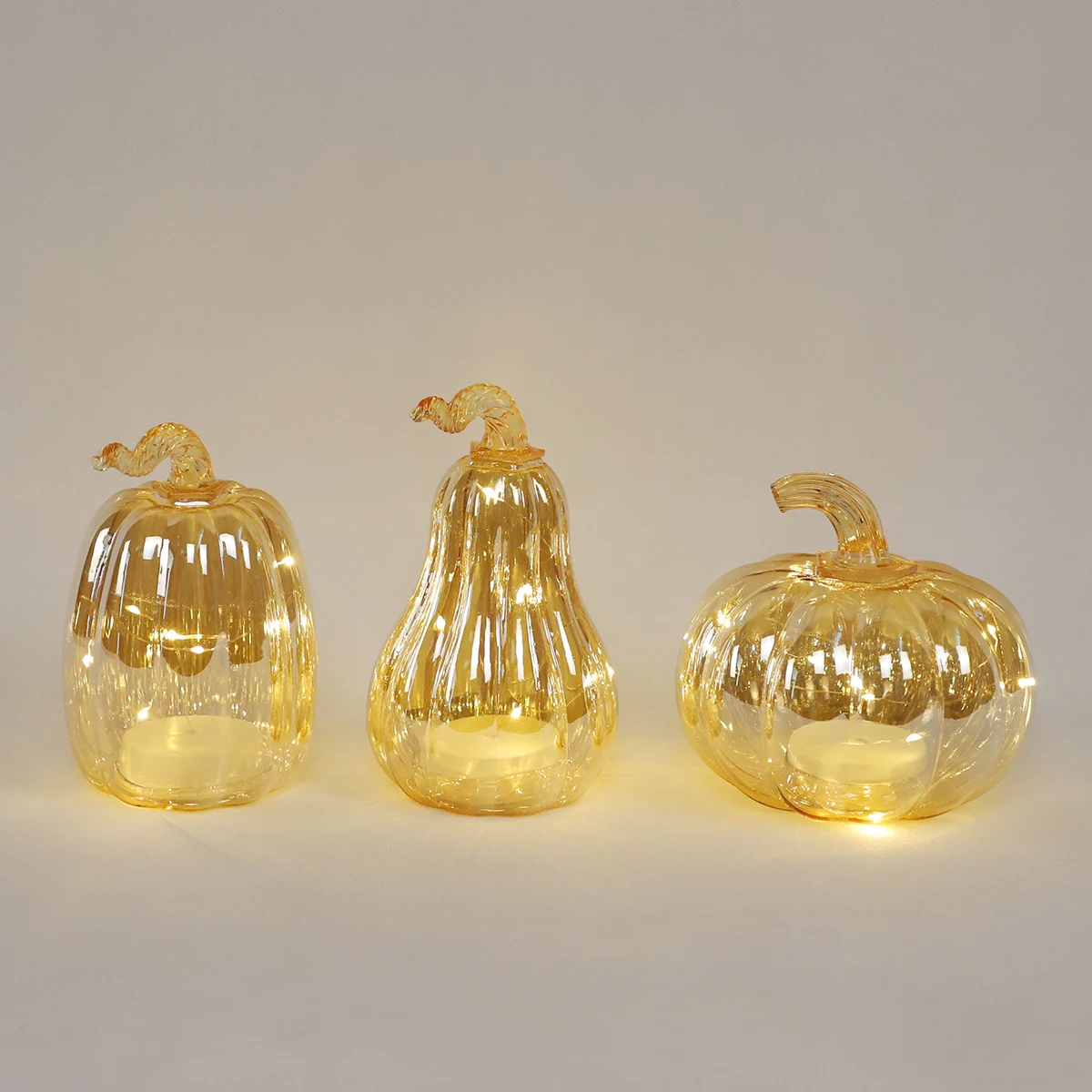 Safe Battery Operated Pumpkins Glass Fall Pumpkins Lights Decorations  Autumn Glass Pumpkin for Decorating Table