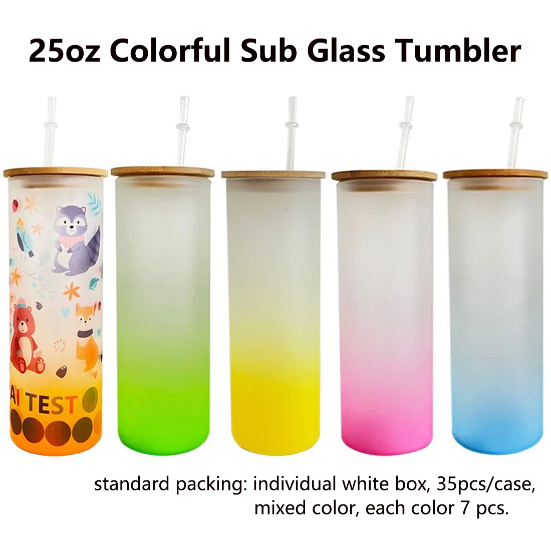 25oz Frosted Sublimation Glass Jar Tumbler With Bamboo Lid, Colored Glass  Tumbler, Glass Sublimation Tumbler, Frosted Straight Tumbler 