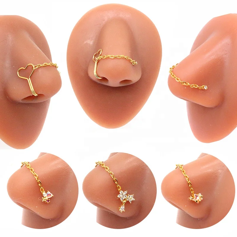 Gosknor Lot De 10 Anneaux De Nez Pendants En Cuivre, Délicats En Forme D' Étoile De Lune De Cœur De Feuille Pour Femmes Accessoires De Mode (Or