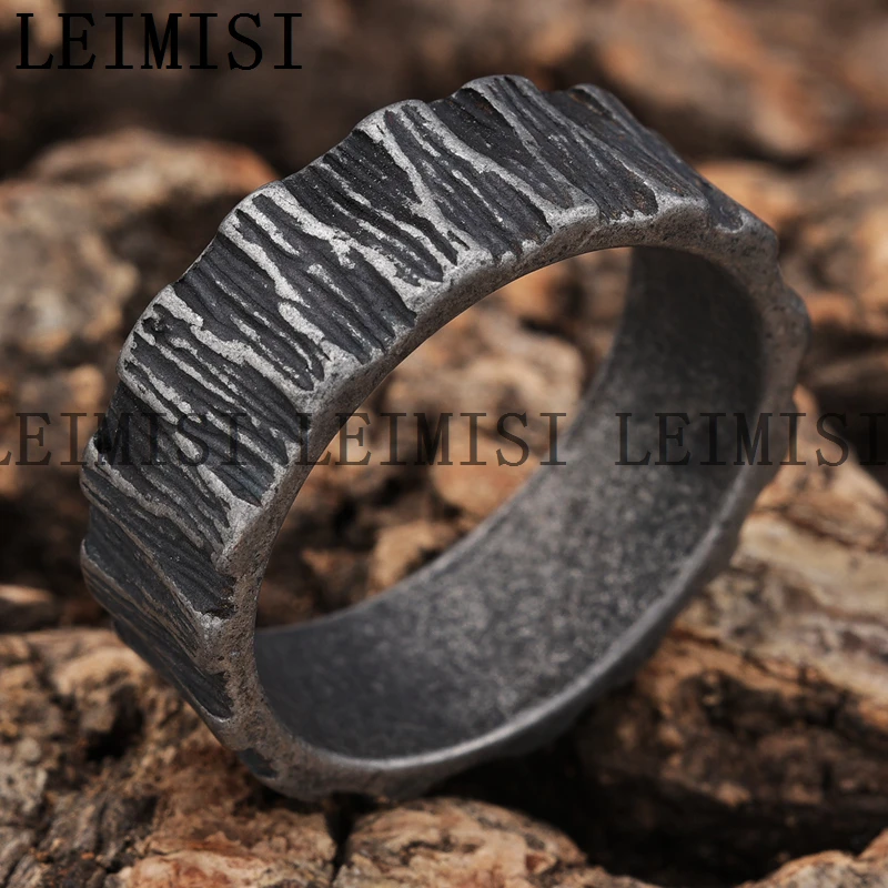 Mens Stainless Steel Special Texture Pattern Silver Dark Retro HipHop Punk Biker Band Ring
