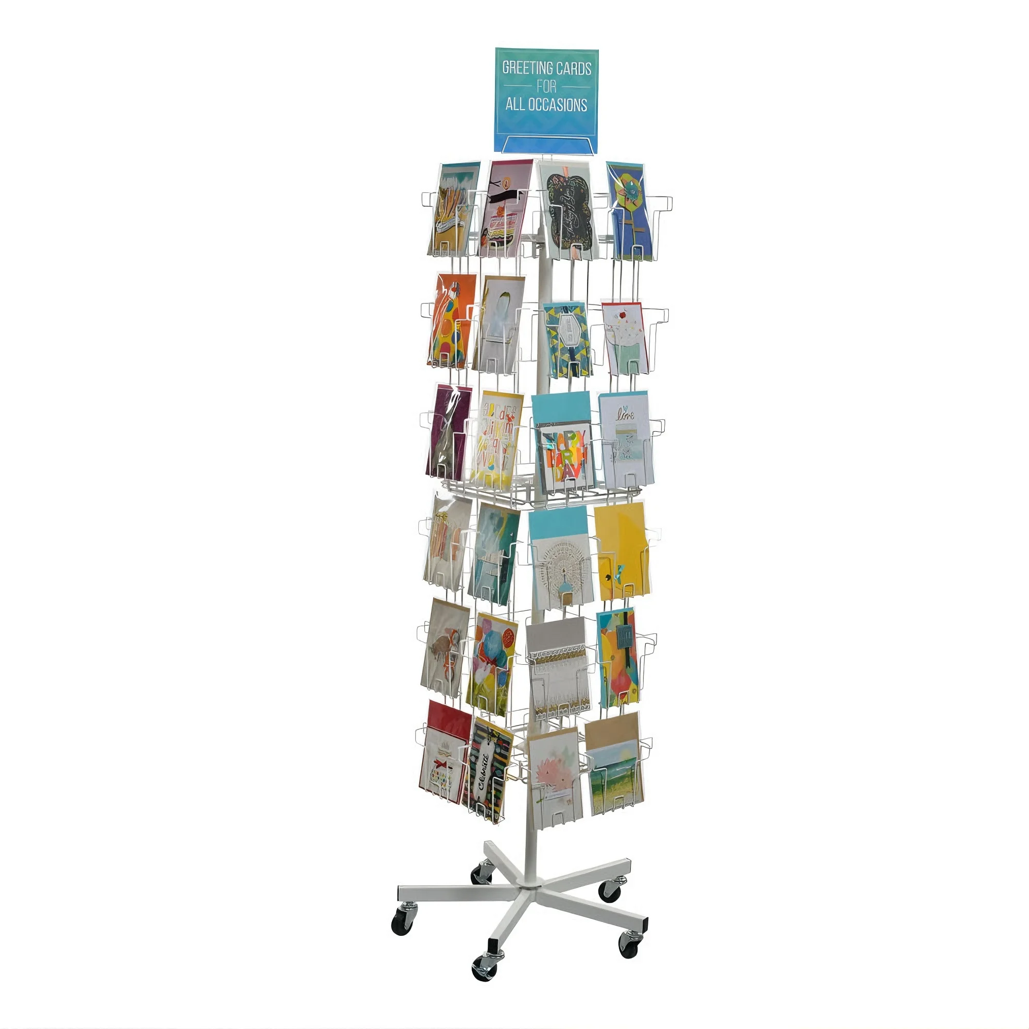 Wholesale Custom Floor Rotating Wire Greeting Card Display Stand Manufacturer Retail Gift Shop Postcard Rack with Wheels