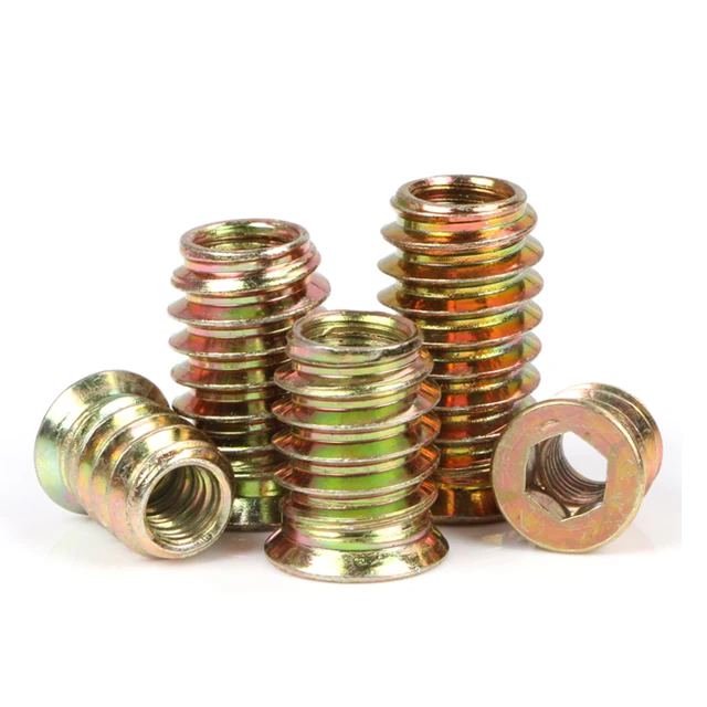 Furniture Steel Self Tapping M6 Sleeve Furniture Inside and Outside Tooth Insert Recessed Micro Copper Nut Screw for Wood