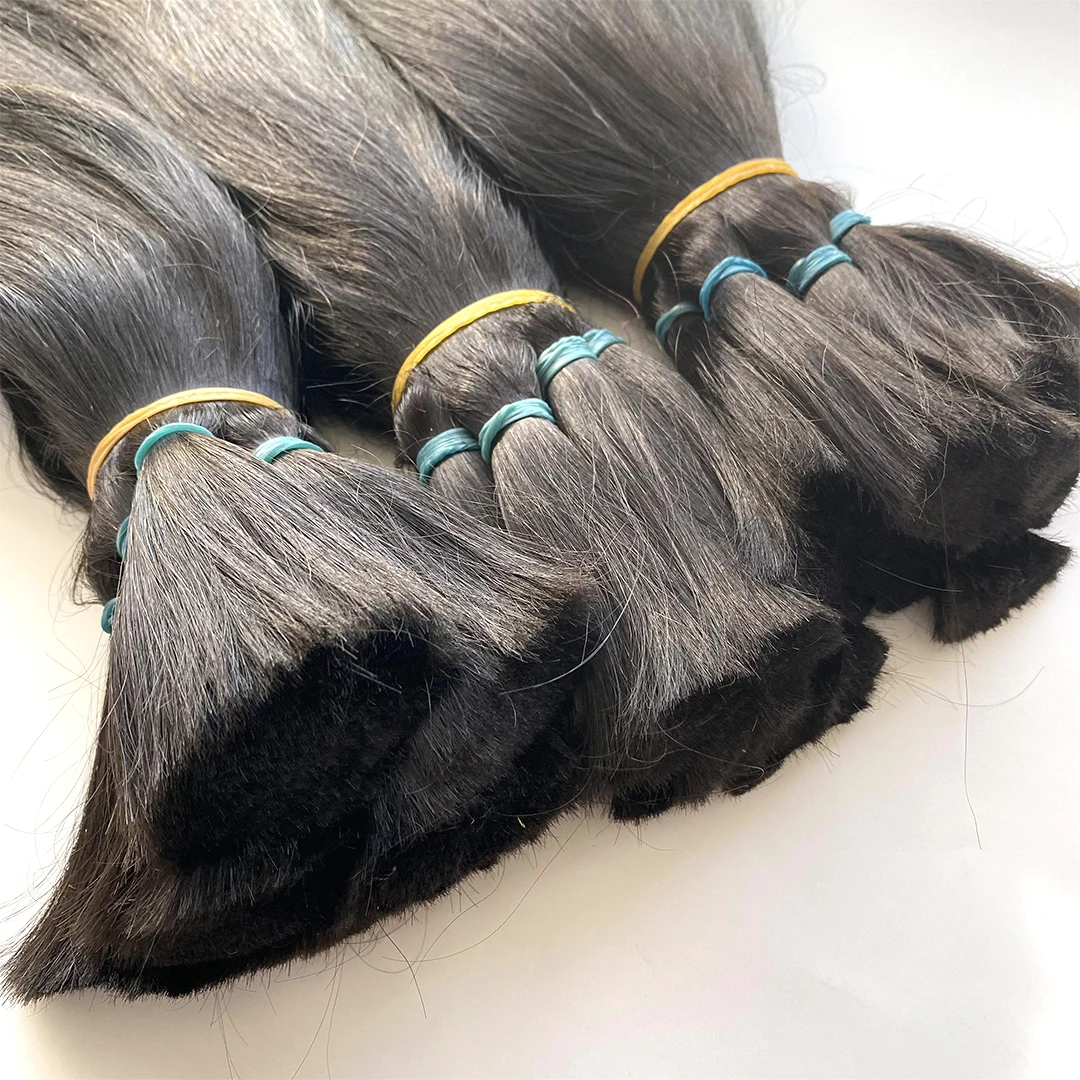 2026 No Weft Raw Hair Bulk Chinese Natural Extensions Color Straight 100% Human Bulk Hair