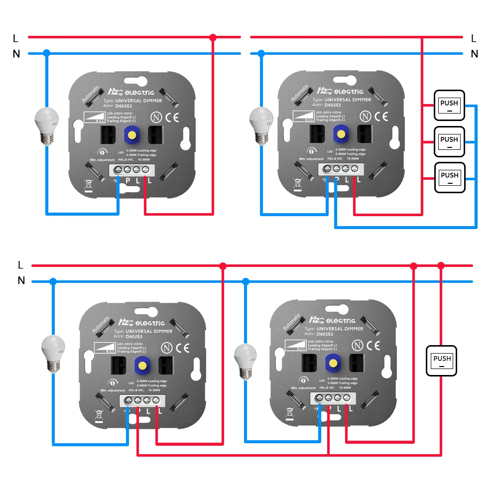 EU Standard 220V AC 300W Universal Auto Detect Leading and Trailing Edge LED  Dimmer Switch