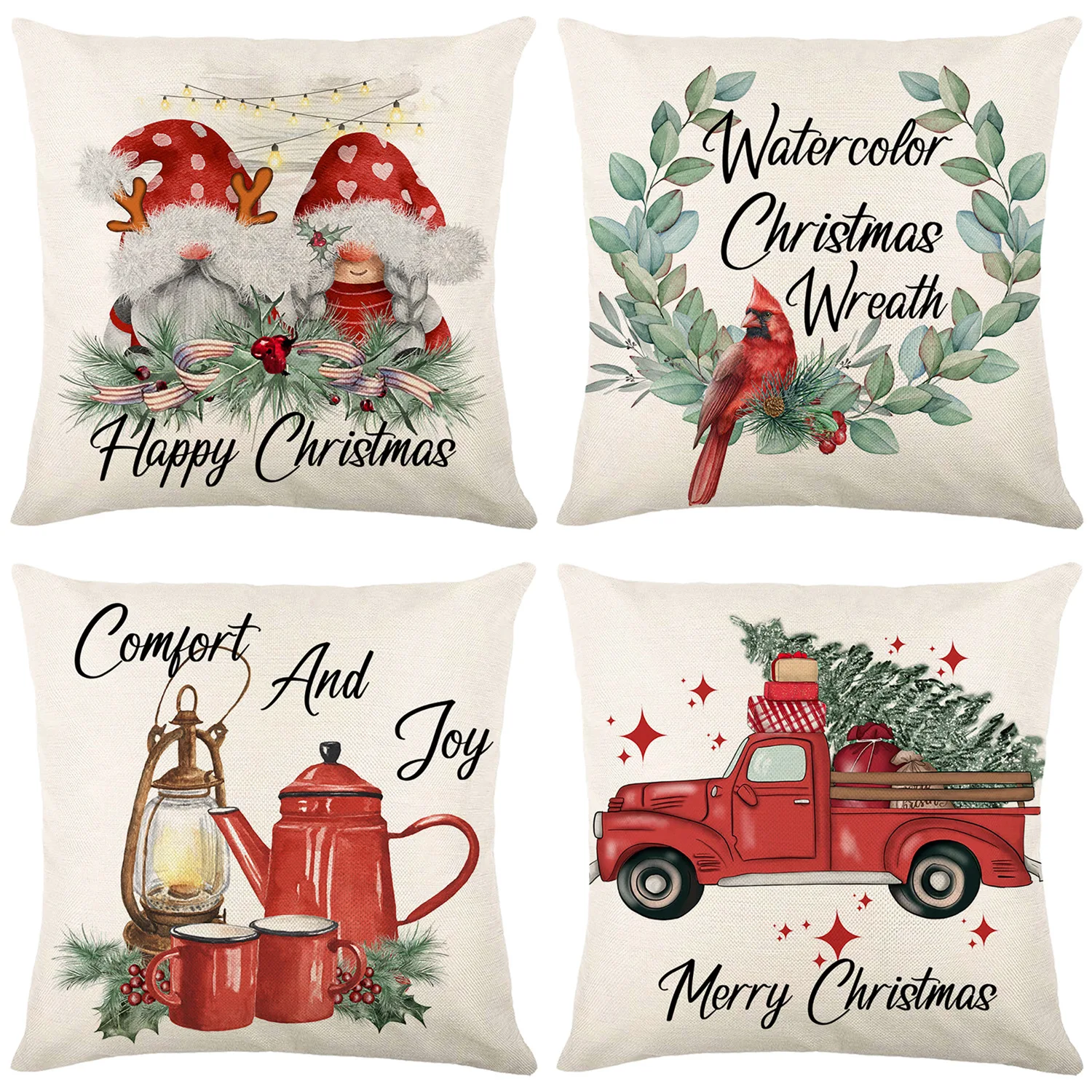 In Stock Christmas Pillow Covers 18x18 Inch Linen Winter Xmas Holiday