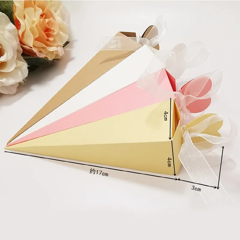 Triangle Shaped Ice Cream Tip Cone Paper Candy Box for Birthday Wedding Christmas Party Gift Packaging Box Decoration Favor