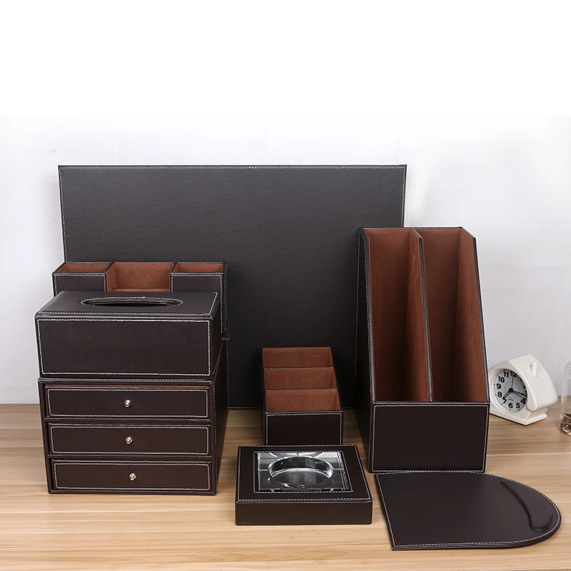 Розничная продажа индивидуальный стиль офисный набор органайзер для стола черный Oem держатель офисного кожаный коричневый